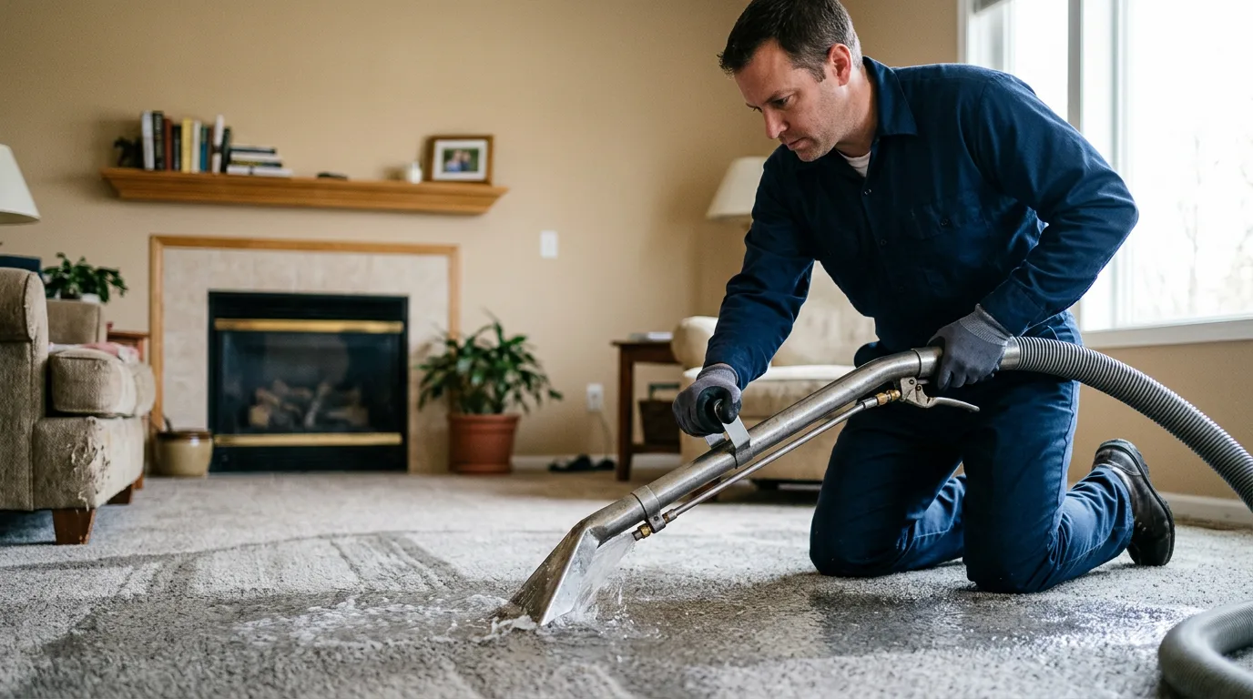 Water damage restoration technician working near Carman, IL